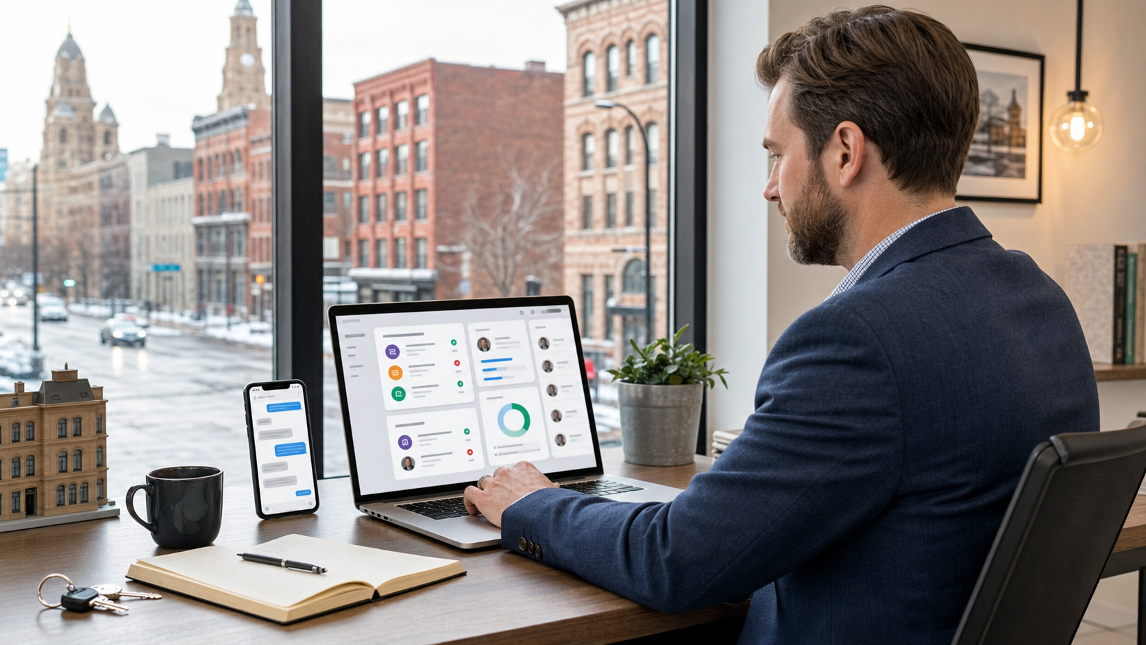 Property manager reviewing organized maintenance requests, tenant questions, and vendor follow-up tasks on a laptop.