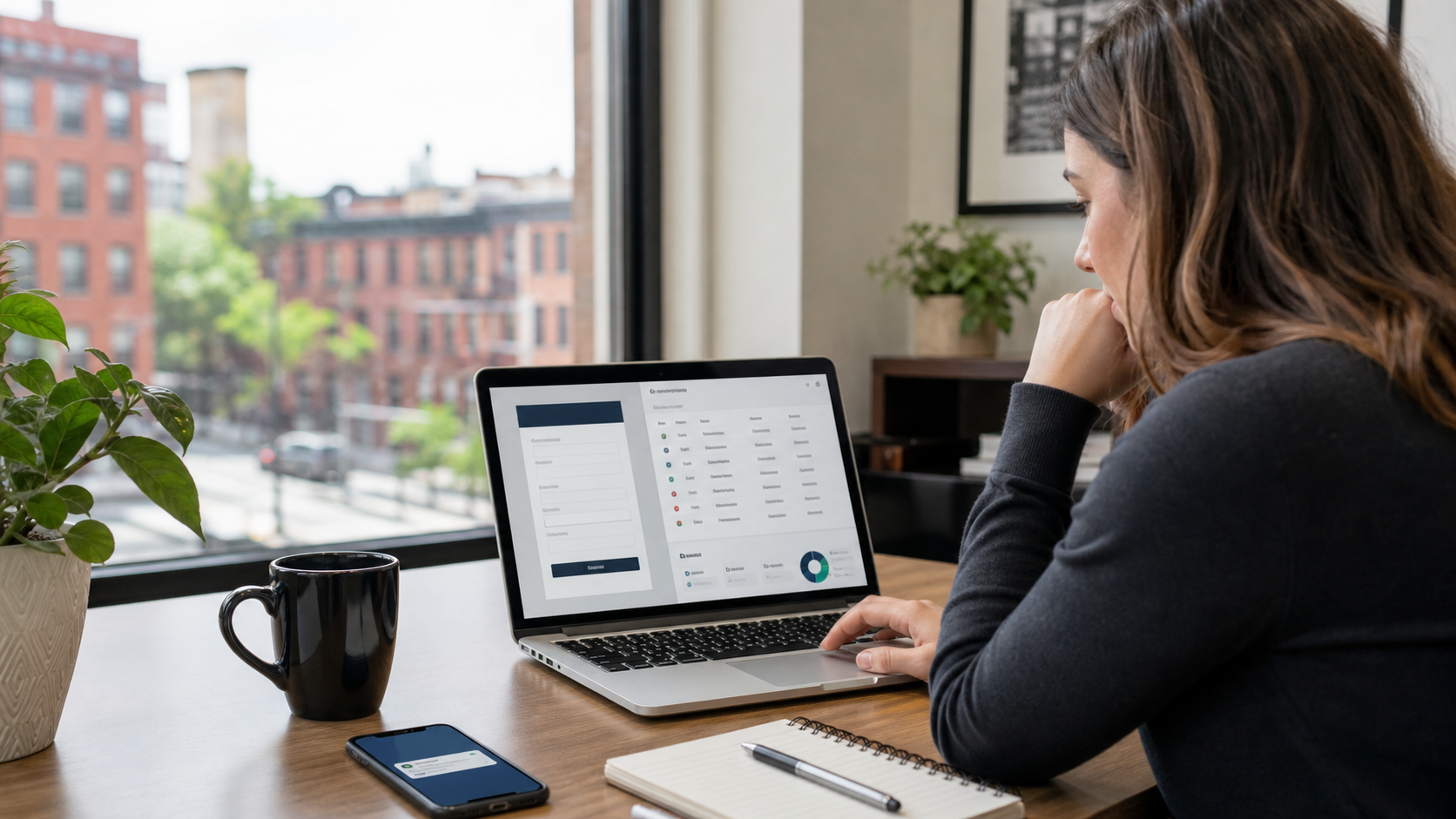 Western New York small business owner reviewing website lead capture forms and inquiry follow-up on a laptop.