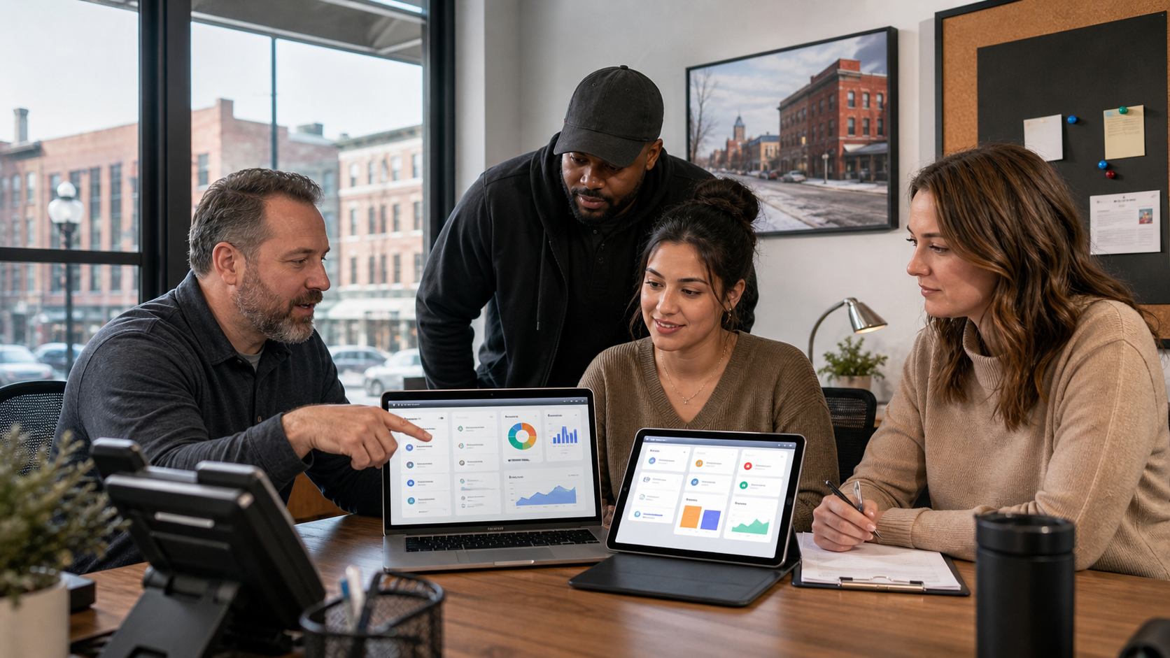 Buffalo-area small business team reviewing calls, website leads, and tasks on a workflow automation dashboard.